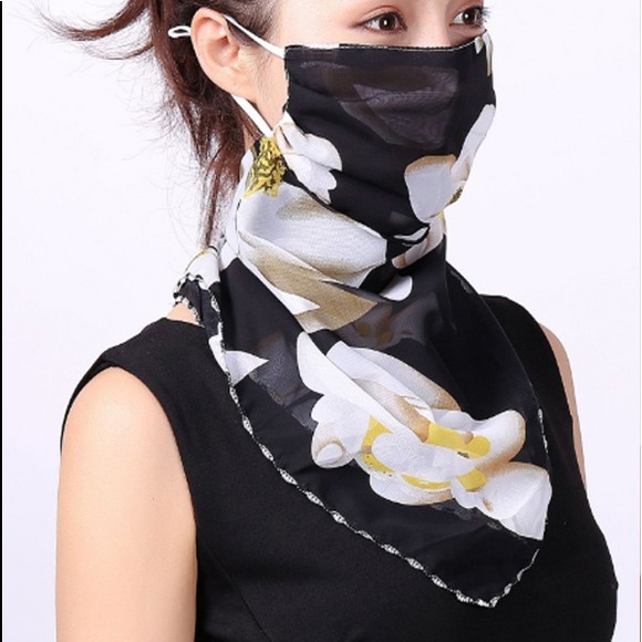 Face Mask Covering Scarf Floral Print Chiffon - Picture 6 of 6